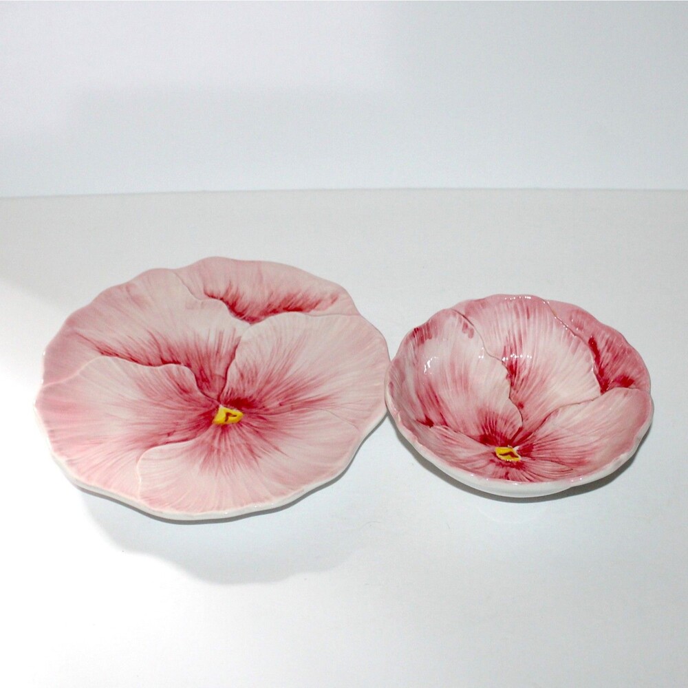 Pink Pansy Bowl and Plate Salute Italia handcrafted Italy
